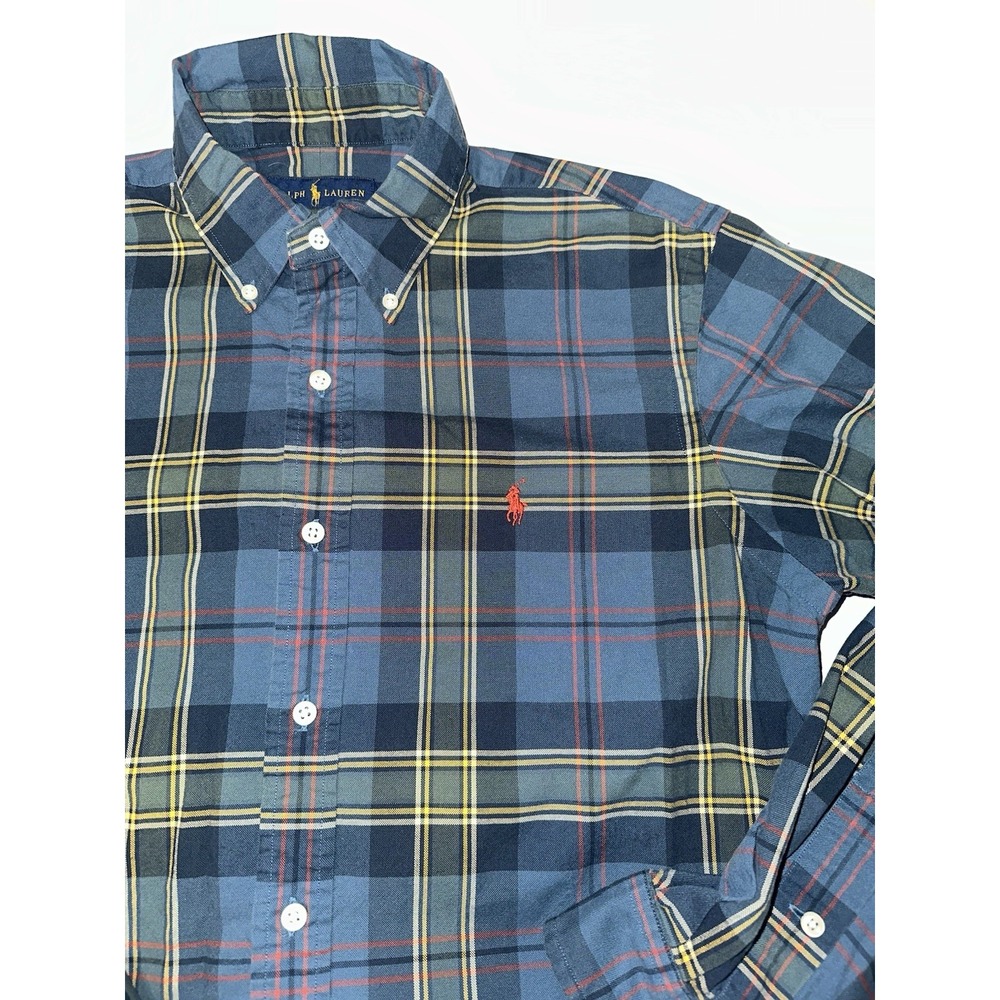 Ralph Lauren Men's M Classic Fit Plaid Button Down Shirt Blue Green Long Sleeve